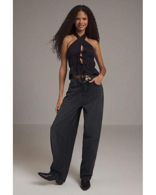 Trendyol Black Schwarze Strickbluse Mit V-Ausschnitt Und Bindedetail Für Damen