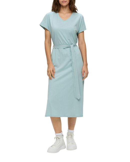 Qs By S.oliver Blue Kleid mit bindeband, midi, v-ausschnitt
