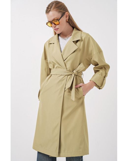 Bigdart Natural 9104 Zweireihiger Trenchcoat Mit Kragenfutter – Ölgrün Für Damen