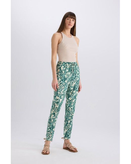 Defacto Blue Harem Gemusterte Viskose Stoff Pantalon, Hohe Taille İ3709Az25Sm Für Damen