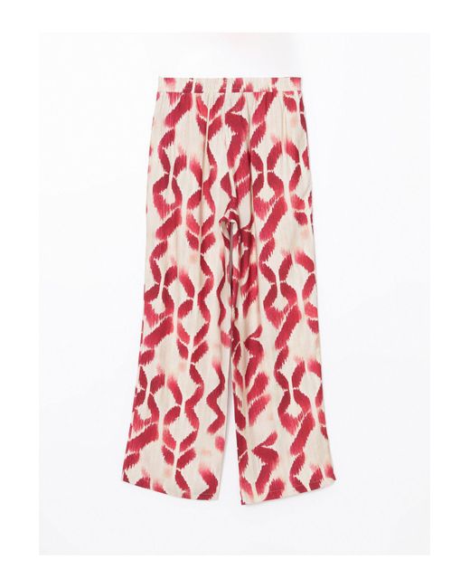 LC Waikiki Red Gemusterte Hose Mit Weitem Bein Und Elastischem Bund Für Damen