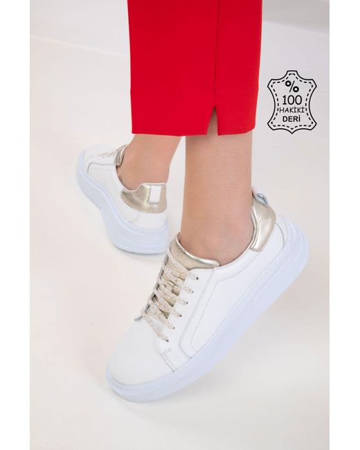 Soho Red Weißgoldener Sneaker Aus Echtem Leder Für Damen