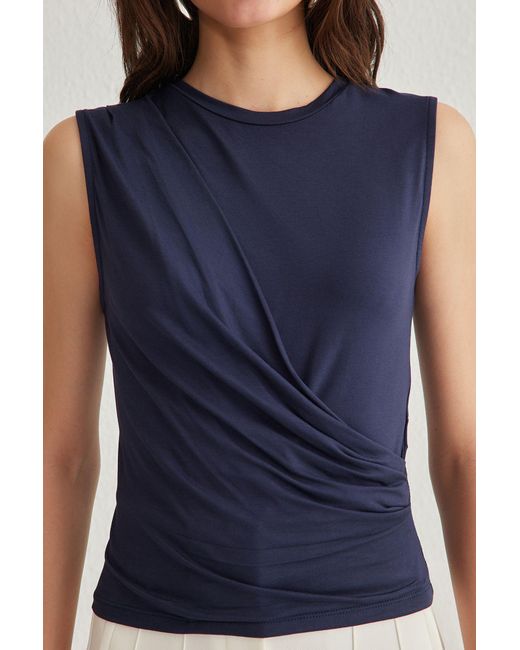 Trendyol Blue Marineblaue Strickbluse Mit Kordelzug/Drape-Details, Für Damen