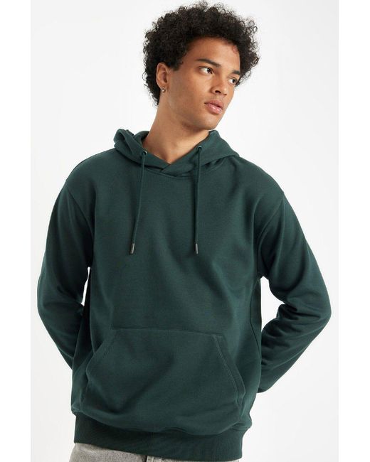 Defacto Weiches, Pelziges Basic-Sweatshirt Mit Kapuze – Kängurutasche, Normale Passform X8283Az24Au Für Herren in Green für Herren