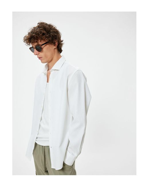 Koton Hemd Mit Halbem Italienischen Kragen Und Langen Ärmeln in White für Herren