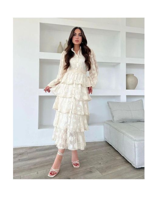 HELİS BUTİK Natural Schwarzes, Gestuftes, Mit Volants Besticktes Kleid Für Damen