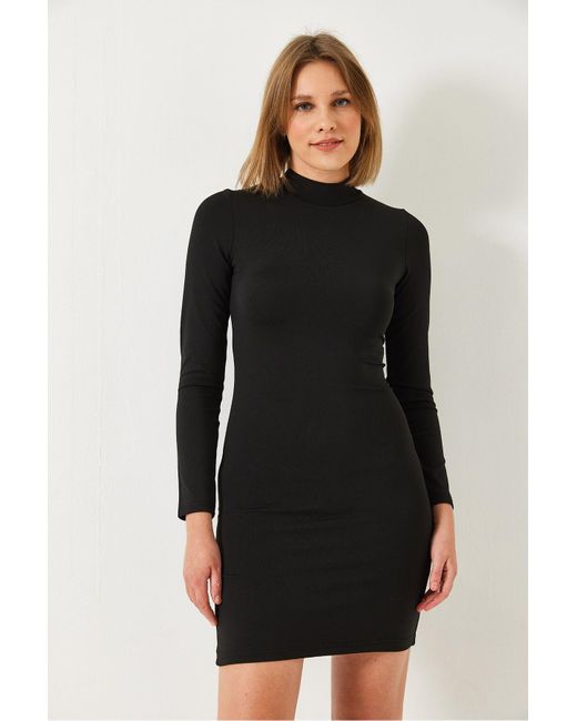 Bianco Lucci Black Basic-Kleid Mit Rollkragenpullover Für Damen