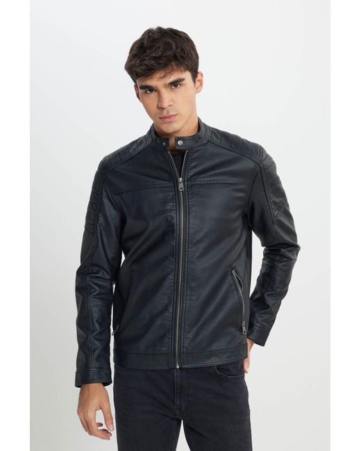 Lee Jeans Schwarze Kunstlederjacke Mit Normaler Passform Und Normaler Passform Und Reißverschluss Für Herren in Blue für Herren