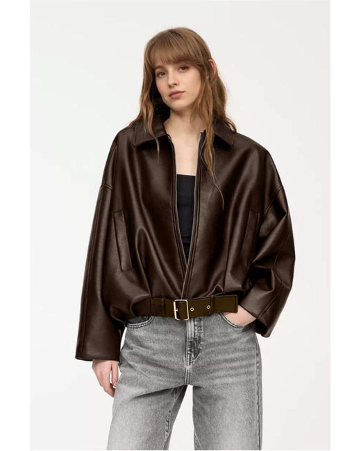 Kunstlederjacke Damen Lederjacken Bikerjacke Lederimitat Damen