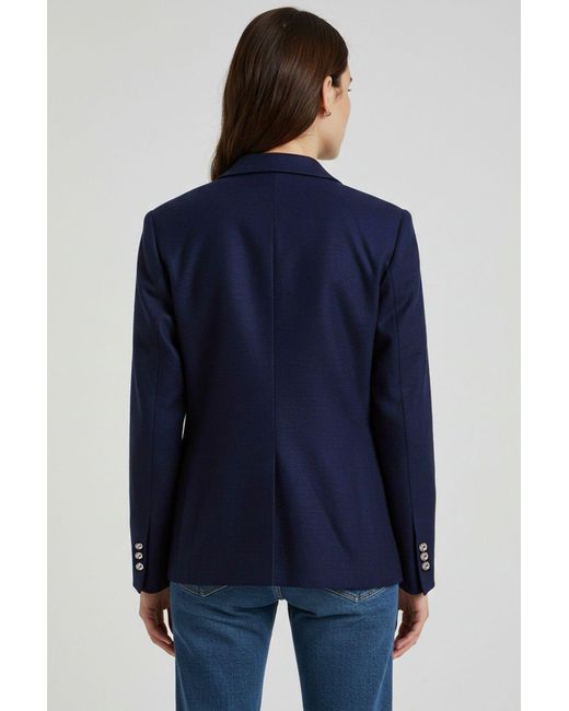 Trendyol Blue Marineblaue, Taillierte Blazerjacke Aus Gabardine Mit Knopfleiste Für Damen
