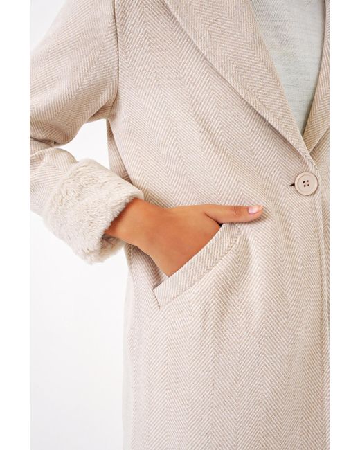 Bigdart Natural 9085 Fischgräten-Kaschmirmantel – M. Creme Für Damen