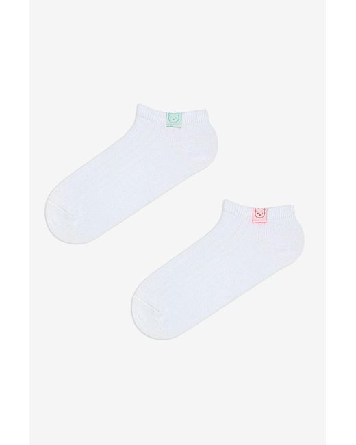 Penti White Neon Bear Patch 2Er-Pack Booties-Socken Für Damen