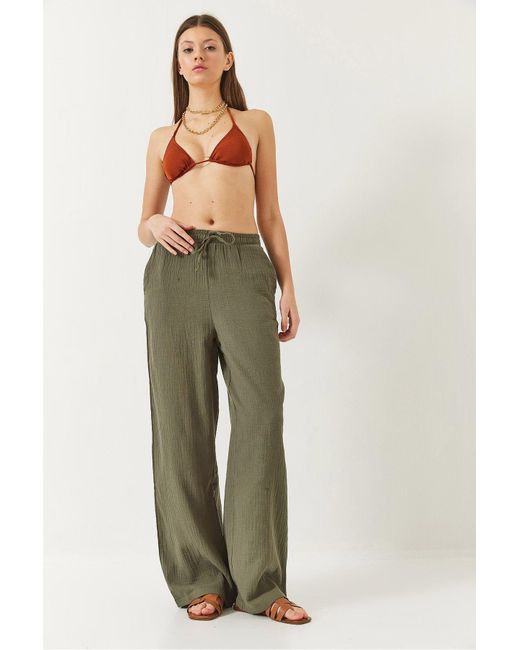 Bianco Lucci Green Farbige Palazzo-Hose Aus Musselin – 80130 Für Damen