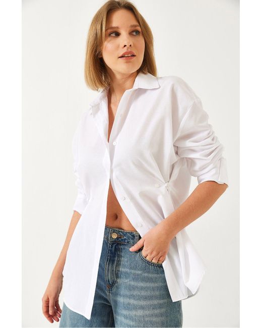 Bianco Lucci White Basic-Hemd Mit Knopfdetail G1006 Für Damen