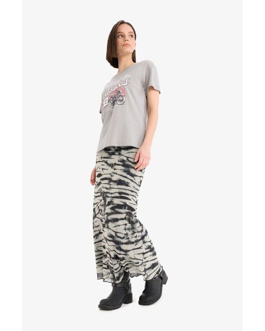 Defacto White Coool A-Linien-Maxirock Mit Muster, Hoher Taille, Gekämmter Baumwollfutter, Tüll, Für Damen