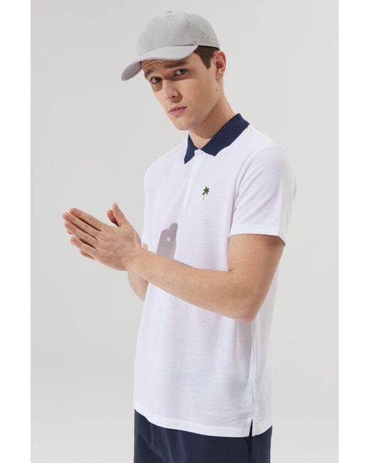 AC&Co / Altınyıldız Classics Weißes T-Shirt Mit Schmaler Passform Und Schmaler Passform Aus Baumwolle Mit Schmalem Polokragen Und Kurzen Ärmeln Für Herren in White für Herren