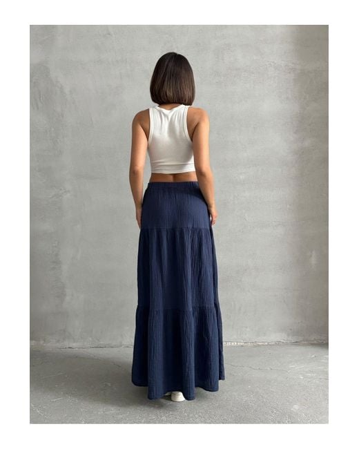 BEJNA Gray Marineblauer Maxirock Aus Baumwoll-Musselin Für Damen