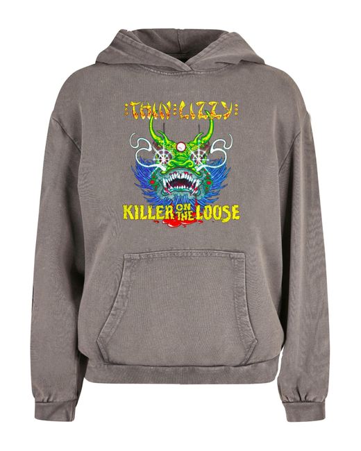 Merchcode Gray Ladies thin lizzy killer cover acid washed oversized hoody