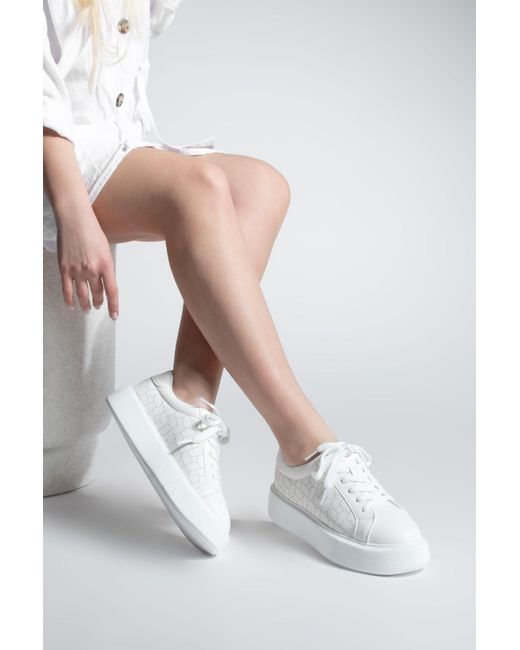 Marjin White Sneaker Dicke Sohle Gemusterte Schnürschuhe Linay Für Damen