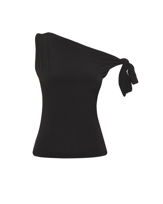Trendyol Black Schwarze, Flexible Strickbluse Mit Asymmetrischem Kragen Und Bindedetail Für Damen
