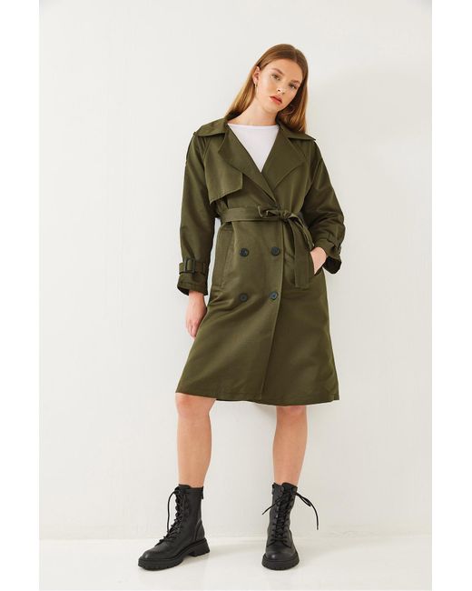 Bianco Lucci Green Trenchcoat Mit Aller-Detail Vorne, Zweireihig, 8118 Für Damen