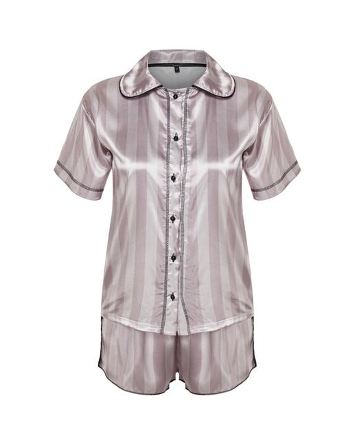 Trendyol White Lila- gestreiftes pyjama-set aus gewebtem satin