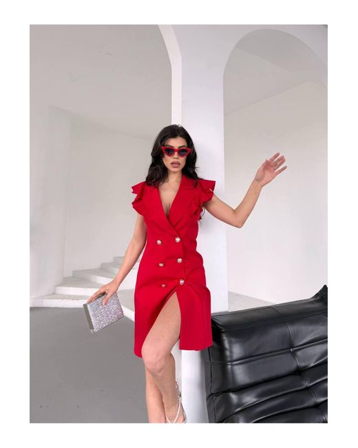 ZF BUTİK Red Jackenkleid Mit Rüschenkragen Für Damen