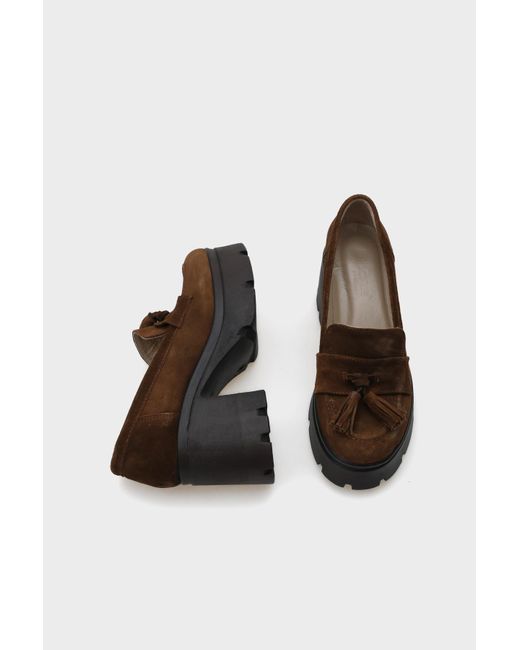 Capone Outfitters Brown Loafer-Schuhe Aus Leder Mit Hoher Sohle Und Quasten Für Damen