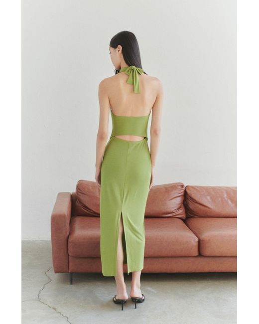 Trendyol Green Grünes, Zweireihiges Midi-Strickkleid Mit V-Ausschnitt Und Bindedetail, Dehnbar Für Damen