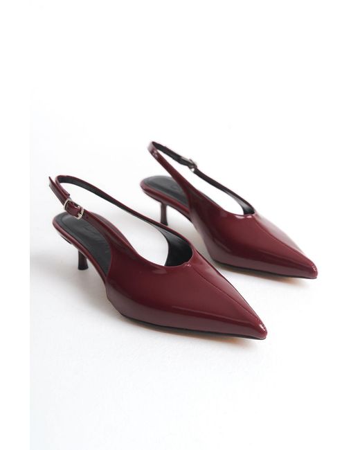 Trendyol Red Burgunderrote Lackleder-Schuhe Mit Spitzer Zehenpartie Mit Kitten-Heels Für Damen
