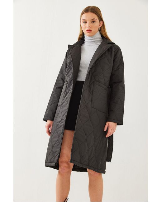Bianco Lucci Black Steppmantel 1065 Mit Doppeltaschen Und Gürtel Für Damen