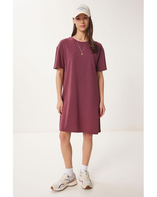 Happiness İstanbul Red Burgunderrotes Basic-Strickkleid Mit Fade-Effekt Für Damen