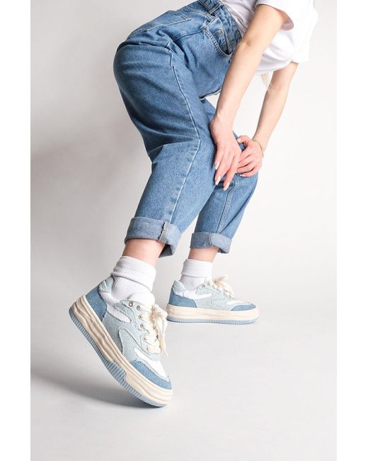 Marjin Blue Sneaker Mit Hoher Sohle, Leinenstoff, Sportschuhe Zum Schnüren, Corken Denim Für Damen