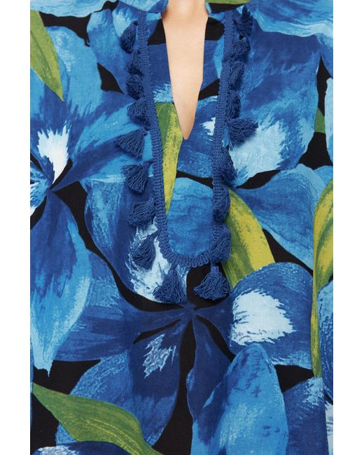 Trendyol Blue Grüner gewebter maxi-kimono und kaftan mit blumenmuster