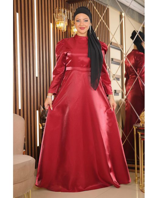 Moda Mihram Red Elbiseshoulder Ruched Plus Size Evening Dress Für Damen