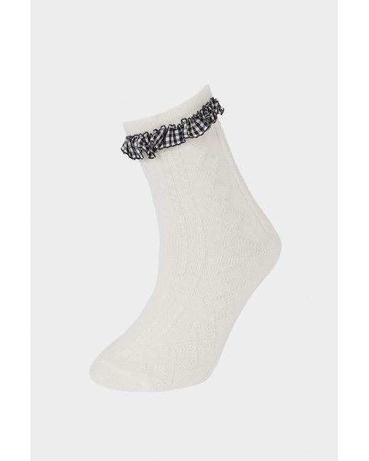 Defacto White 3-Teilige Lange Baumwollsocken Für Mädchen E6265A8Ns Für Damen