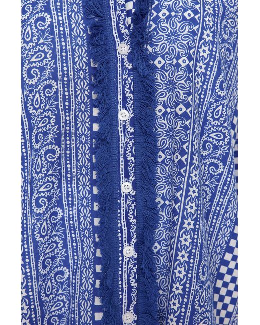 Trendyol Blue Gewebtes Hemd Aus 100 Baumwolle Mit Ethnischem Muster Für Damen