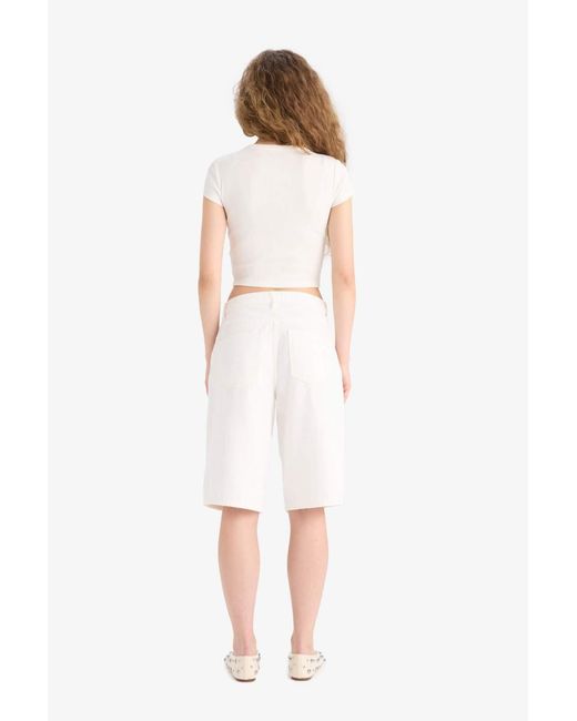 Defacto White Weiße Jean-Bermudashorts Mit Hoher Taille Für Damen