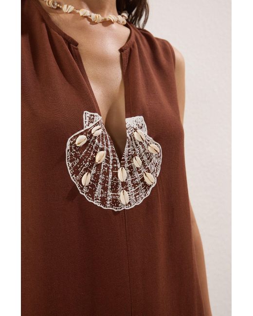 Trendyol Brown Braunes Maxi-Strandkleid Mit Gewebten Accessoires Für Damen