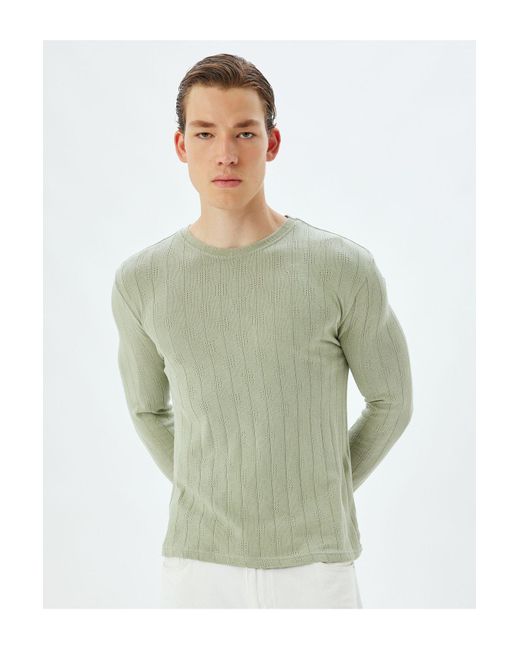 Koton Texturierter Baumwollpullover Mit Rundhalsausschnitt – Schmale Passform Für Herren in Green für Herren