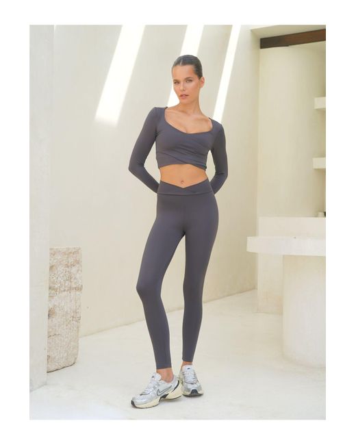 MAİ COLLECTİON Gray Gaia Cross Detail Lange Anthrazit Leggings Für Damen