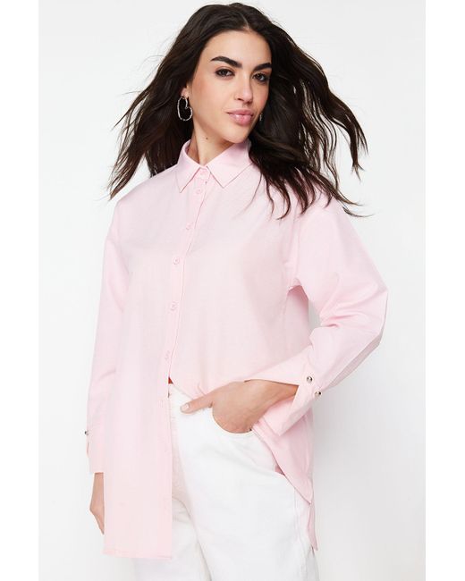 Trendyol Pink Hell gewebtes hemd mit manschettendetails