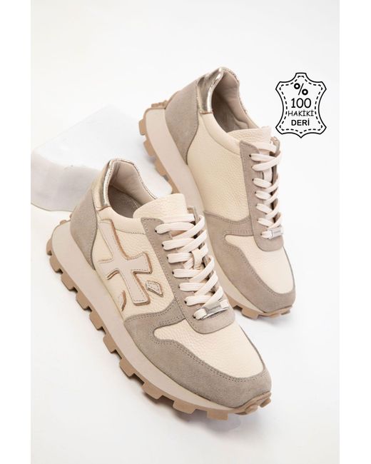 Soho Natural Beigefarbener Sneaker Aus Echtem Leder Für Damen