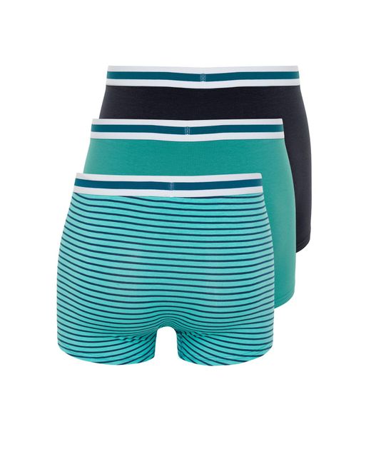 Trendyol 3-teilige boxershorts aus baumwollmischung mit streifen und unifarben in grün und marineblau in Blue für Herren