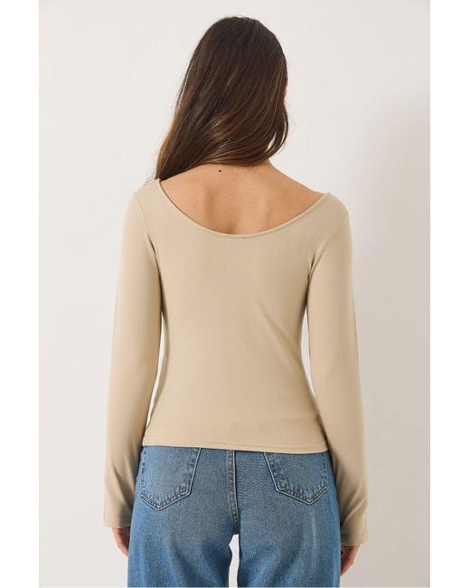 Bianco Lucci Blue Bluse Mit U-Boot-Ausschnitt Und Fingerpass Basic 0242 Für Damen