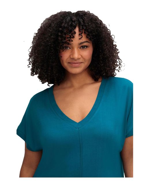 Sheego Blue Große größen shirt mit v-ausschnitt und zierpaspel vorn