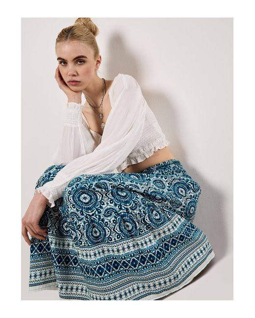Apricot Blue Gesmokter Maxirock Mit Batikdruck Für Damen