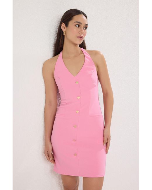Trendyol Pink Gerades Kurzes Gewebtes Minikleid Für Damen