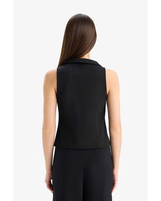 Defacto Black Afra X Ärmelloser Cardigan Mit Polokragen Und Reißverschluss E5969Ax25Sp Für Damen