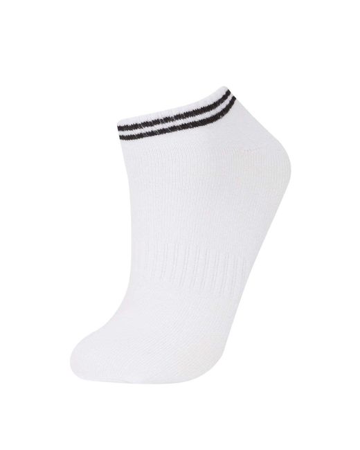 Defacto White 3-Teilige Baumwollstiefel Socken E2097Axns Für Damen